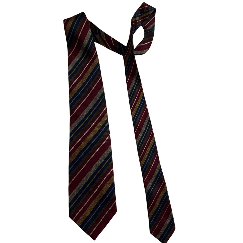 JZ Richards Schupp & Snyder Mens Silk Striped‎ Tie Burgundy Navy Gold USA Made